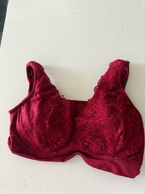 Lace Full-Coverage Wireless Bra - Burgundy *read description*